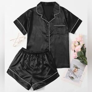 Women’s Black Satin Pajama Set